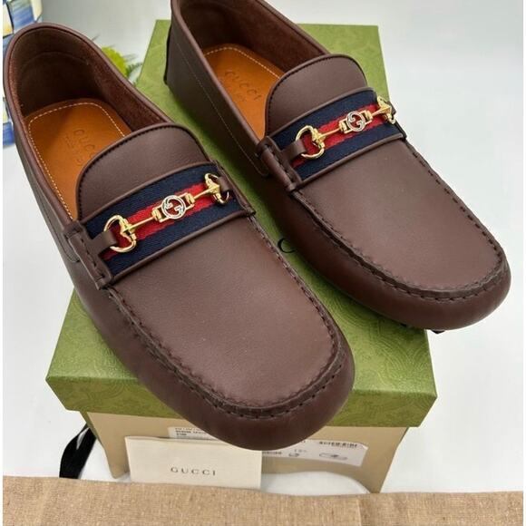 Men’s Gucci Aryton web striped leather loafers size 12.5 fits 13 US made Italy main image 8